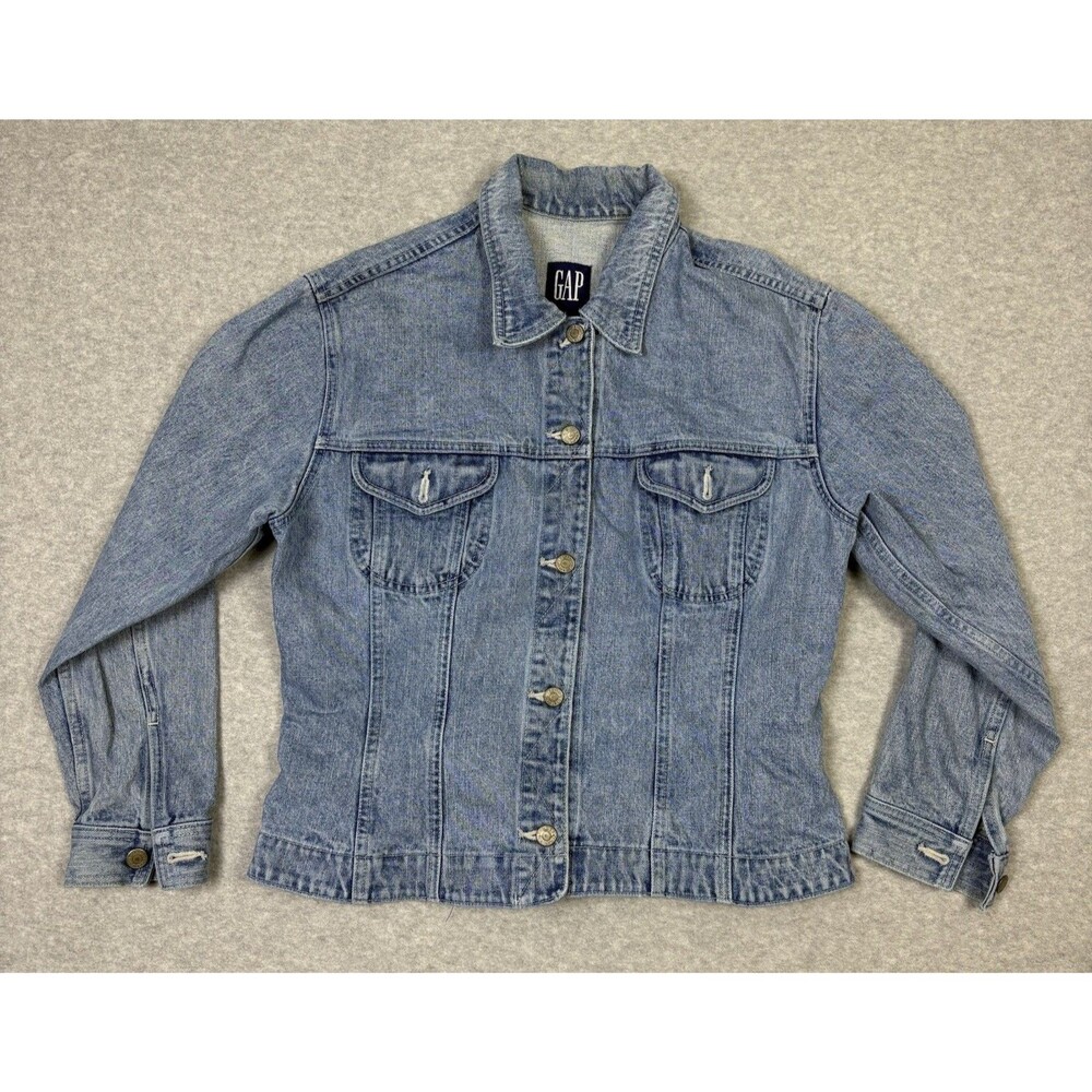 Gap Denim Jacket Women’s Large Light Wash Fitted Trucker Silver Fitted